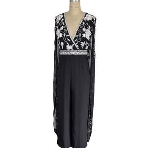 Frock & Frill Beaded Cape Jumpsuit Size 8 Black and White Formal Full Length NEW